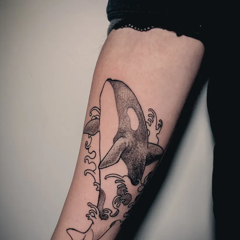 Tatuaje blackwork de una orca, por Carlos «Gambruk» en ESAP Madrid Tatuaje blackwork de una orca, por Carlos «Gambruk» en ESAP Madrid