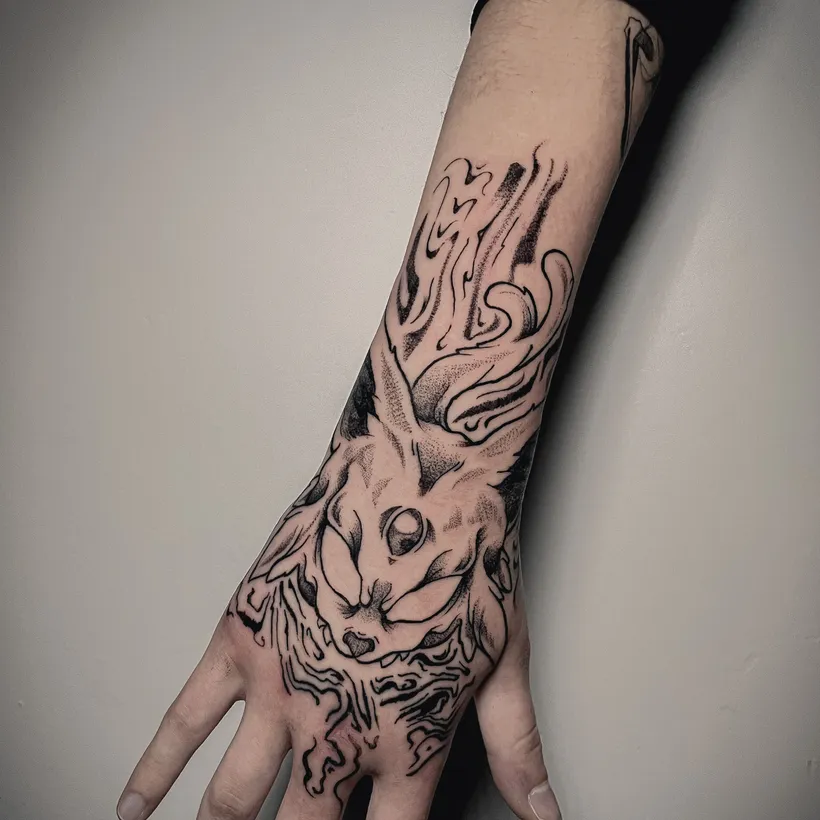 Tatuaje blackwork en la mano, ESAP Madrid